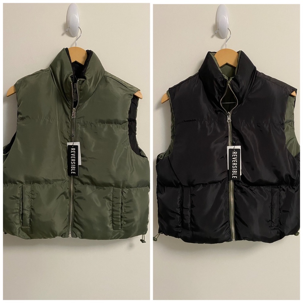 NWT Reversible Puffer Vest - Olive Green / Black MEDIUM
